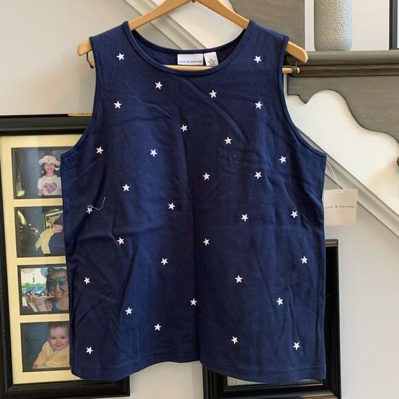 Croft & Barrows Navy Jersey Embroidered Stars Tank Top sz XL NWT - Picture 1 of 4